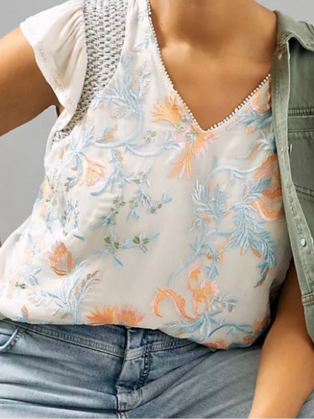Tiny by Anthropologie Freida Floral Embroidered Top Boho Cottagecore - Picture 10 of 10